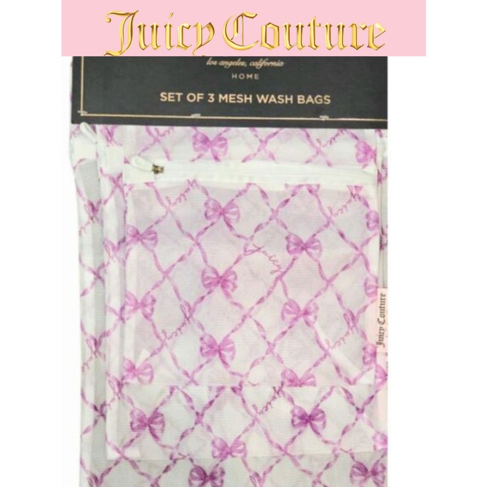 Juicy Couture Home Script Logo Bows Set of 3 Mesh Wash Bags